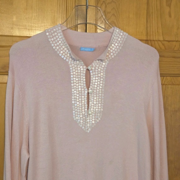 J McLaughlin Sweater Tunic Size Large Pink Sequin Trim - Picture 1 of 12
